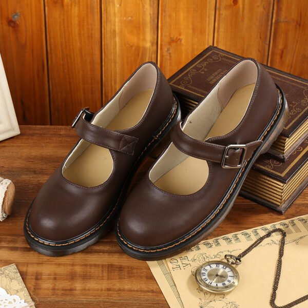 Artistic Retro Low Cut Round Head Preppy Style Doll Leather Shoes - Image 7