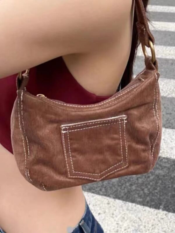 Women's Fashionable Simple Corduroy Shoulder Handbag - Image 4