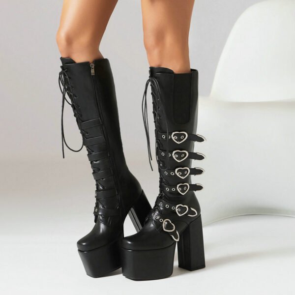 Women's High Heel Punk Front Lace-up Martin High Leg Boot - Image 4