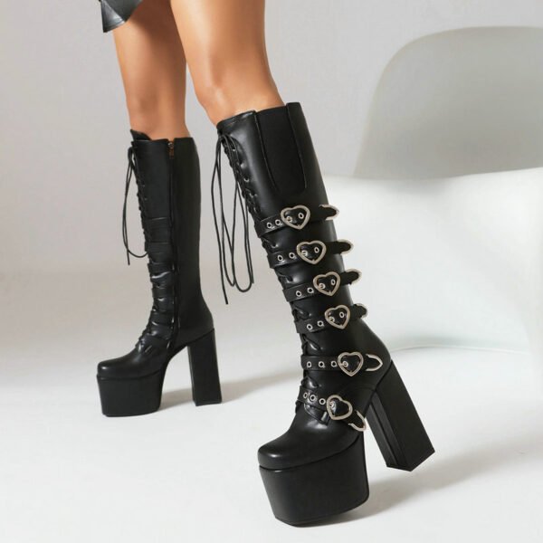 Women's High Heel Punk Front Lace-up Martin High Leg Boot - Image 3