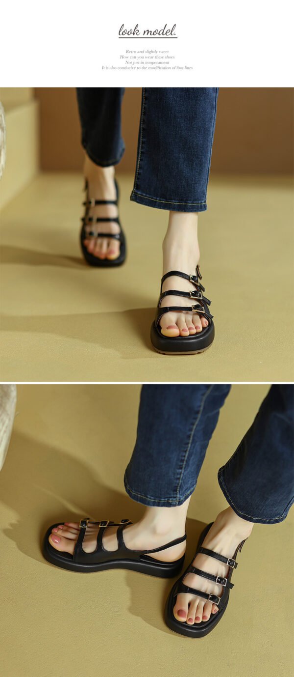 Women's Retro Roman Sandals With With Platform Belt Buckle - Image 7