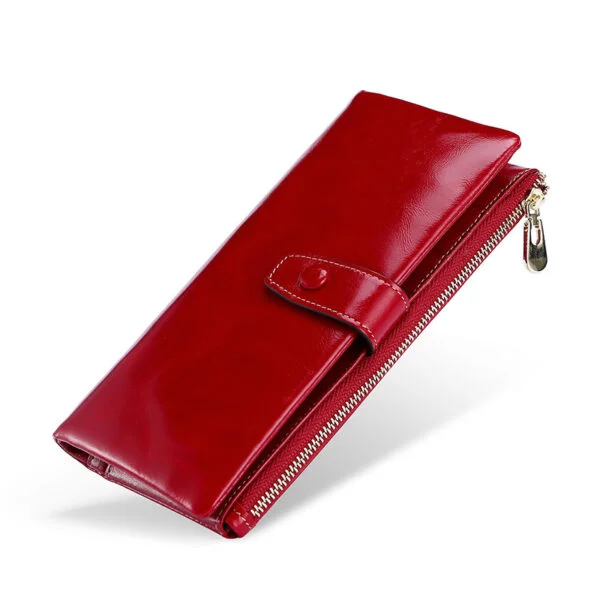 Women's Real Leather Long Multiple Card Slots Hand-held Retro Oil Wax Skin Coin Purse - Image 4