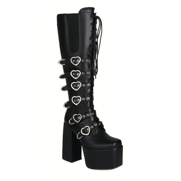 Women's High Heel Punk Front Lace-up Martin High Leg Boot - Image 6