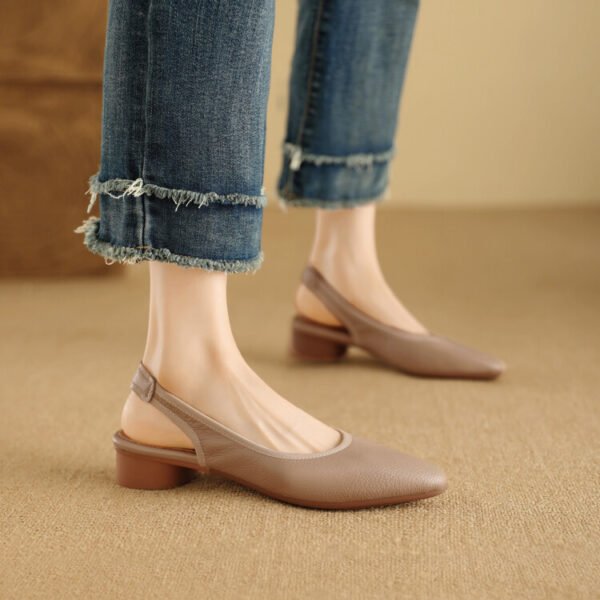 Women's Pointed Sheepskin Simple Retro Low Heel Sandals - Image 3