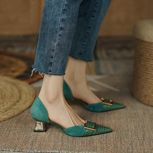 Women's Lizard Pattern Pointed-toe Square Buckle High Heels - Image 2