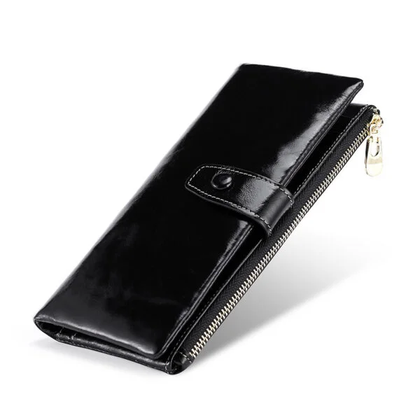 Women's Real Leather Long Multiple Card Slots Hand-held Retro Oil Wax Skin Coin Purse - Image 6