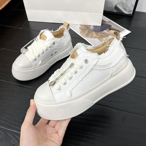 Women's Lace-up Canvas Shoes With Thick Sole - Image 3