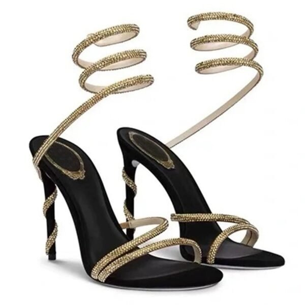 Women's Plus Size High Heel Stiletto Rhinestone Strap Sandals - Image 5