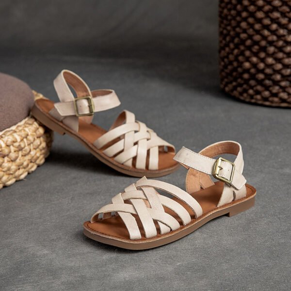 Women's Flat Round Toe Polished Retro Style Artistic Style Roman Sandals - Image 8