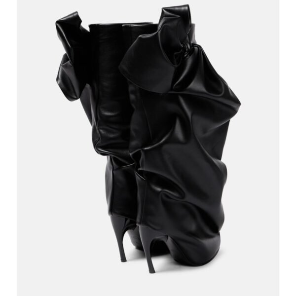 Black Bow Stitching Sleeve Pleated Special-shaped High Heel Women's Boots - Image 5