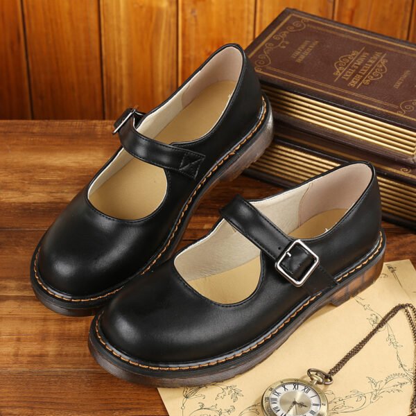 Artistic Retro Low Cut Round Head Preppy Style Doll Leather Shoes - Image 6