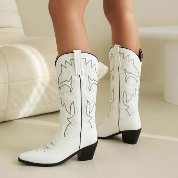 Ancient Chunky Heel Knight Boots Women's Fashionable All-match Embroidered High Boots Women's Shoes