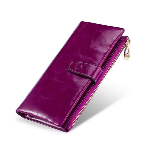 Women's Real Leather Long Multiple Card Slots Hand-held Retro Oil Wax Skin Coin Purse - Image 5