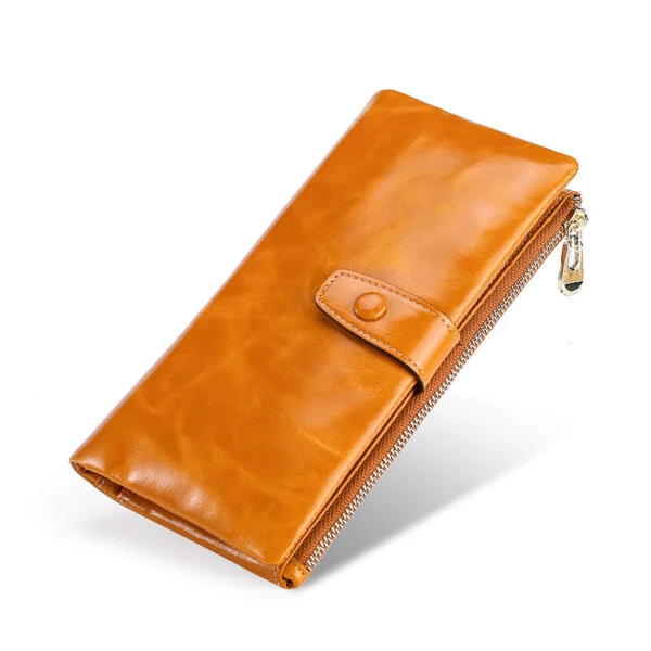 Women's Real Leather Long Multiple Card Slots Hand-held Retro Oil Wax Skin Coin Purse - Image 9