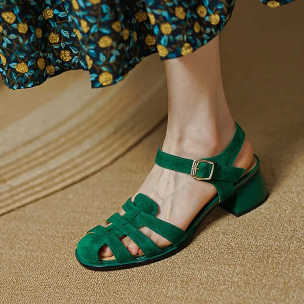 Women's Retro Chunky Heel Ankle-strap Buckle Mid Heel Sandals - Image 7