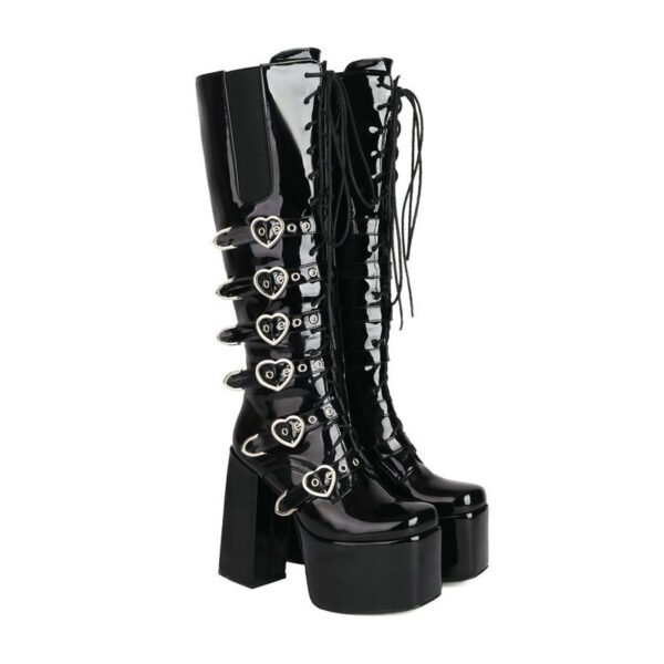 Women's High Heel Punk Front Lace-up Martin High Leg Boot - Image 5