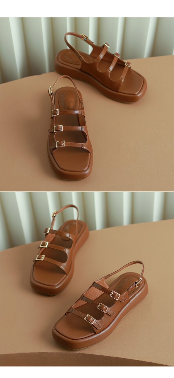 Women's Retro Roman Sandals With With Platform Belt Buckle - Image 8