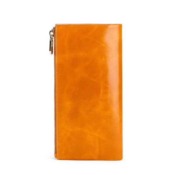 Women's Real Leather Long Multiple Card Slots Hand-held Retro Oil Wax Skin Coin Purse - Image 3