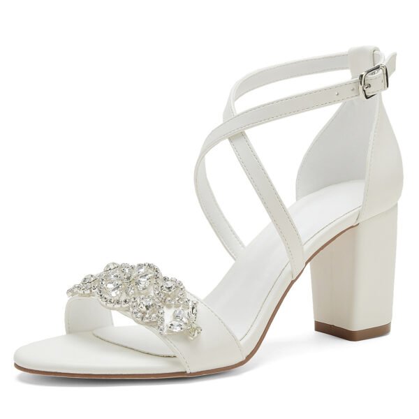 Women's High Heel White Classic Chunky Heel Shoes - Image 5